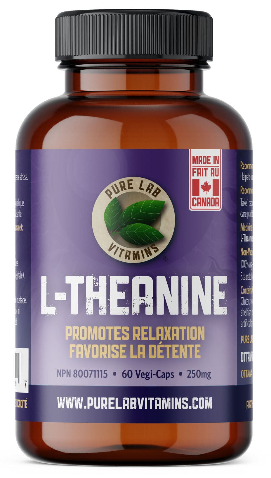 Bottle of Pure Lab Vitamins L-Theanine supplement on a white background